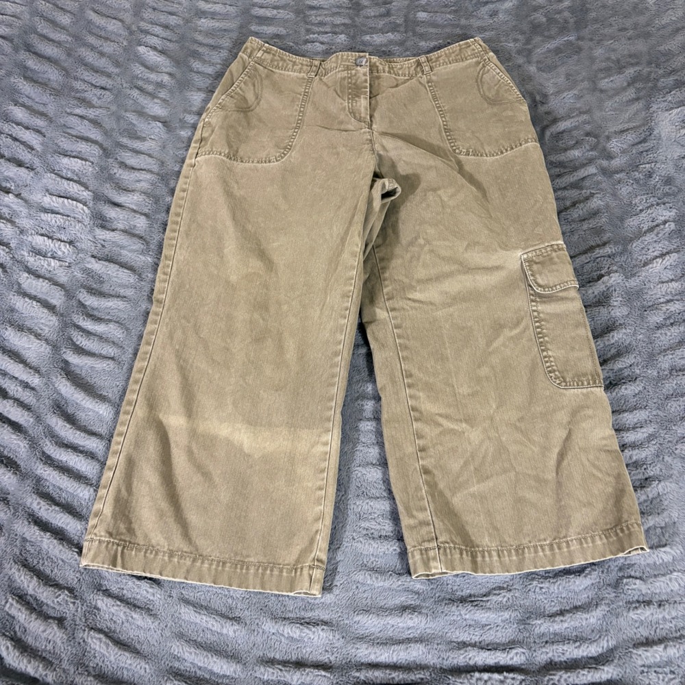J. Jill Womens 10P Khaki Cotton Cargo Wide Leg Cropped Pants Petite AT439